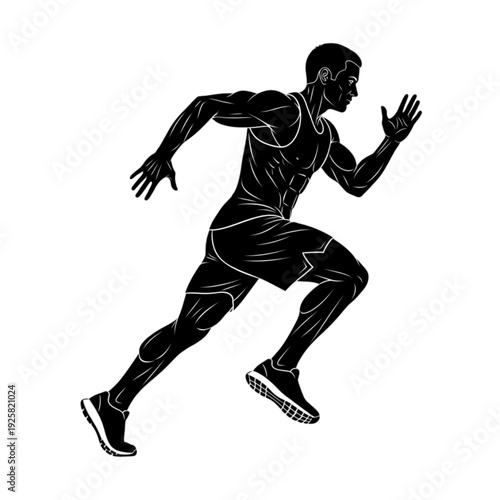Man Running in Athletic Stance Fast isolated on transparent background.