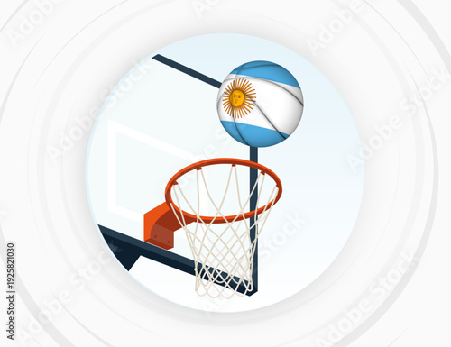 Argentina Flag Themed Basketball in Motion, Scoring Moment in Basketball Game.