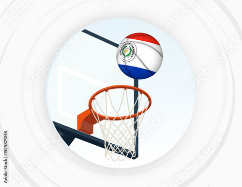 Paraguay Flag Themed Basketball in Motion, Scoring Moment in Basketball Game.