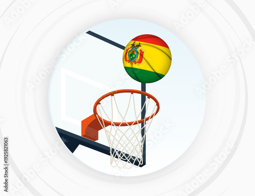 Bolivia Flag Themed Basketball in Motion, Scoring Moment in Basketball Game.