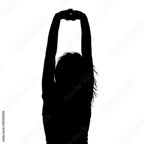 Silhouette of woman stretching her arms isolated on transparent background.