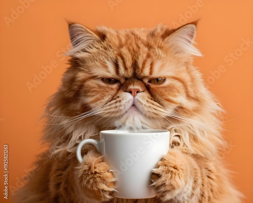 cat with a cup of coffee