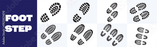 Footstep and Shoe Print Icon Set for Forensic Trail Safety Signage Outdoor Adventure and Retail Marketing