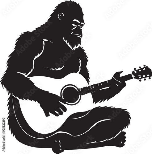 Bigfoot Playing Guitar Silhouette