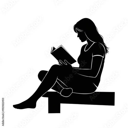 Woman sitting and reading book isolated on transparent background.