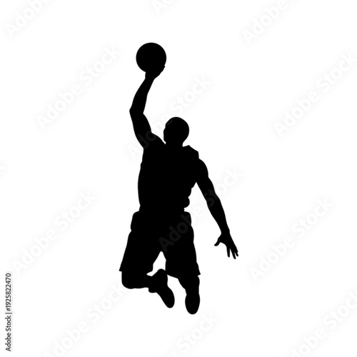 Man playing basketball in mid air isolated on transparent background.