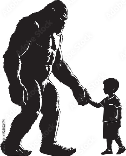 bigfoot with little boy silhouette