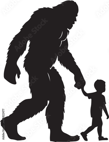 bigfoot with little boy silhouette