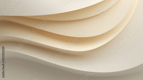 Abstract Background of Layered Light Beige and Cream Paper Waves with Smooth Curves and Textures Ideal for Modern Designs and Minimalist Aesthetics