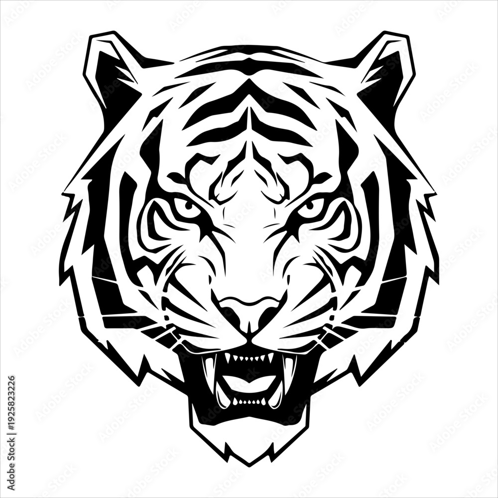 Fototapeta premium Roaring Tiger Head Vector Silhouette - Fierce Animal Mascot Logo