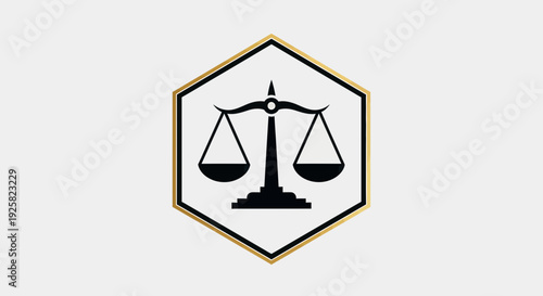 Symbol Of Legal Justice And Balance Depicted Within a Golden Geometric Hexagon