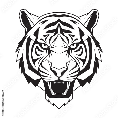 Roaring Tiger Head Vector Silhouette - Fierce Animal Mascot Logo