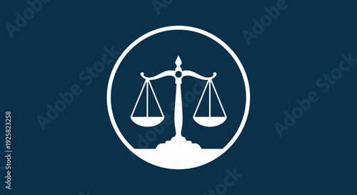 Symbolic Justice Depicted Within a Modern Geometric Circle On Blue Background
