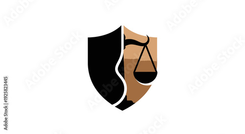 Symbolic Justice Shield And Scale Icon On White Background Legal Emblem Design