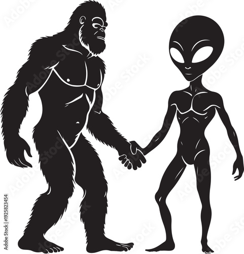 bigfoot and alien silhouette