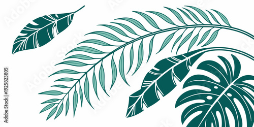 Minimalist composition of tropical teal leaves, vector