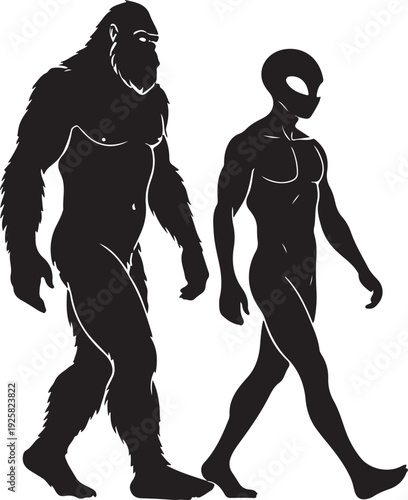 bigfoot and alien silhouette
