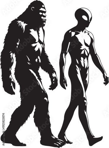 bigfoot and alien silhouette
