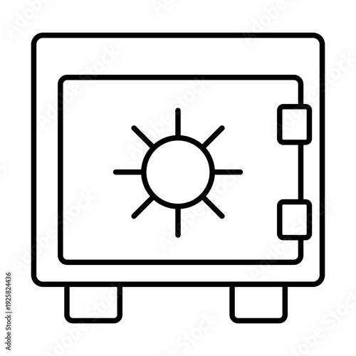 Safe pictogram symbol. Linear geometric safe icon with closed door. Symbol of reliability and money saving vector illustration.