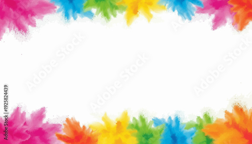 Colorful Holi Festival Day banner with a vibrant floral frame and pink, rainbow hues on a white background, ideal for social media design and business promotions.