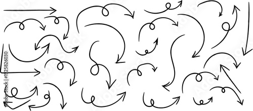 Collection of various curved and straight arrows on a white background