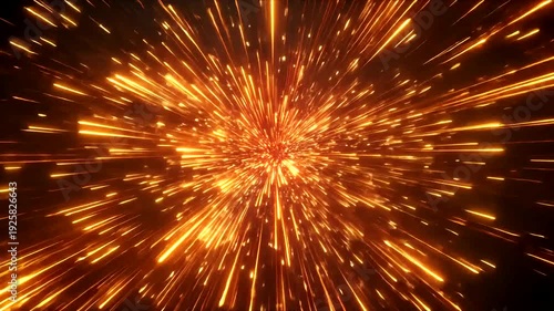 A vibrant, abstract digital art piece with rays of golden light converging towards a central core