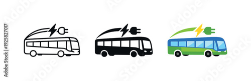 Clean energy movement metaphor conveyed by a city bus with rooftop electric module and large windows forming one streamlined mass