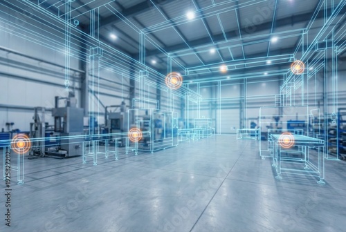 Industrial technology workspace showcasing advanced smart manufacturing systems utilizing augmented reality for seamless operational efficiency and automation enhancement