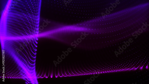Futuristic dynamic wave. Abstract background of moving particles. Colorful music wave. Banner dedicated to technology or science. Digital technologies. 3D vector illustration.