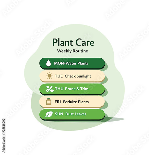 Airy Plant Routine. Airy plant care weekly routine concept emphasizing clarity and organization seen in top-down macro perspective