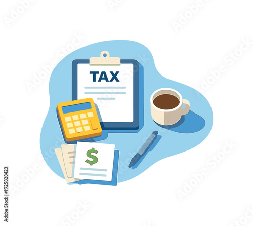 Minimalist Tax Preparation. Airy tax season preparation concept emphasizing clarity and negative space seen in top-down macro