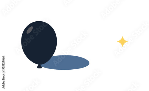 Single balloon silhouette floating horizontally seen from a top-down angle, offset to the left third of a 3:2 canvas leaving open