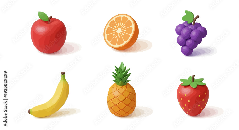 Fototapeta premium Assorted Fruits Displayed on White Background.