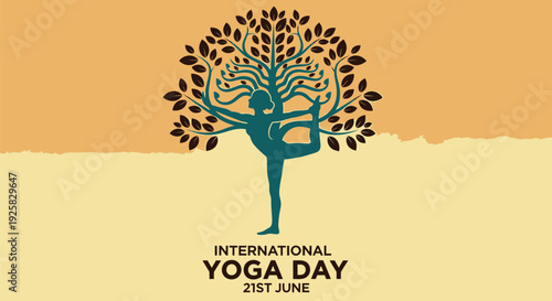 International Yoga Day logo, yoga symbol, tree and human figure