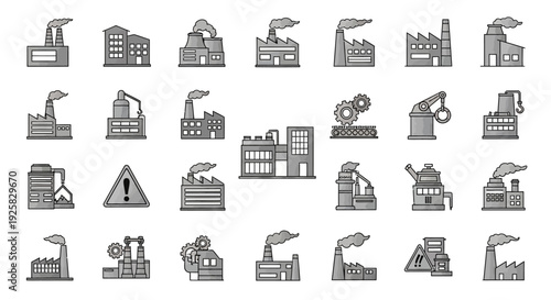 Industrial Factory Icons Set Illustration Collection.