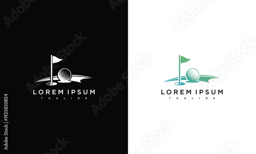 Modern Golf Logo Design - Sport Club  Course Emblem with Ball Flag and Hole.