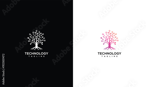 Tech Tree Logo Digital Network Growth AI Data Connection Modern Innovation Symbol.