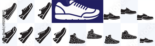 Mixed Footwear Silhouette Icon Collection for Shoe Retail Store Catalog Fashion Brand and Marketing
