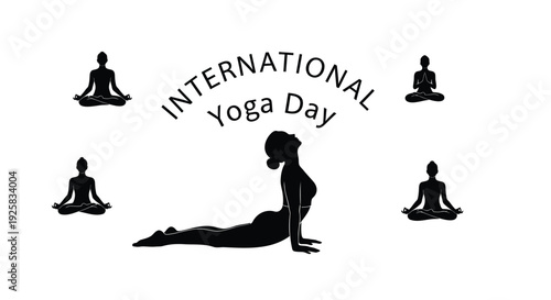 International Yoga Day icon set, yoga poses, silhouette