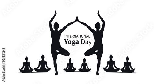 International Yoga Day icon set, yoga poses silhouettes