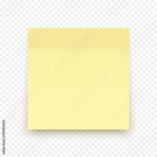 Yellow Sticky Note Paper with Shadow Isolated on Transparent Background. Post Memo Office Sticker Template Vector