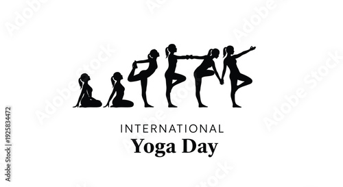 International Yoga Day icon set, yoga poses, silhouette style
