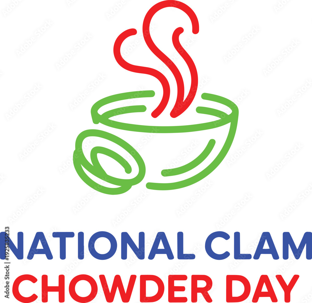Obraz premium National clam chowder day text and coffee cup illustration on transparent background
