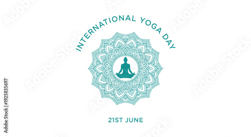 International Yoga Day logo, June 21st, teal mandala icon