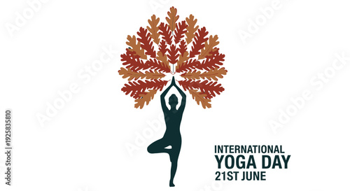 International Yoga Day vector icon with tree and yoga pose