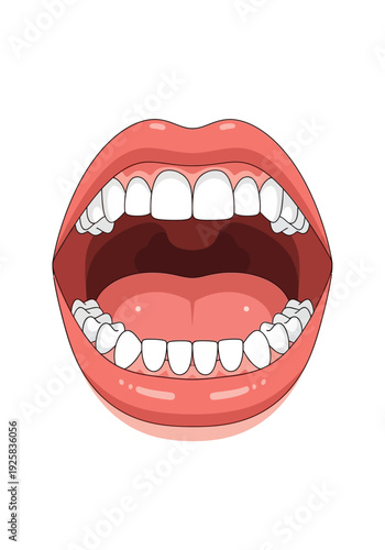 Open Mouth Vector Illustration – Flat Cartoon Style Dental Concept Graphic