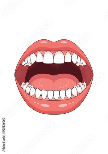 Open Mouth Vector Illustration – Flat Cartoon Style Dental Concept Graphic