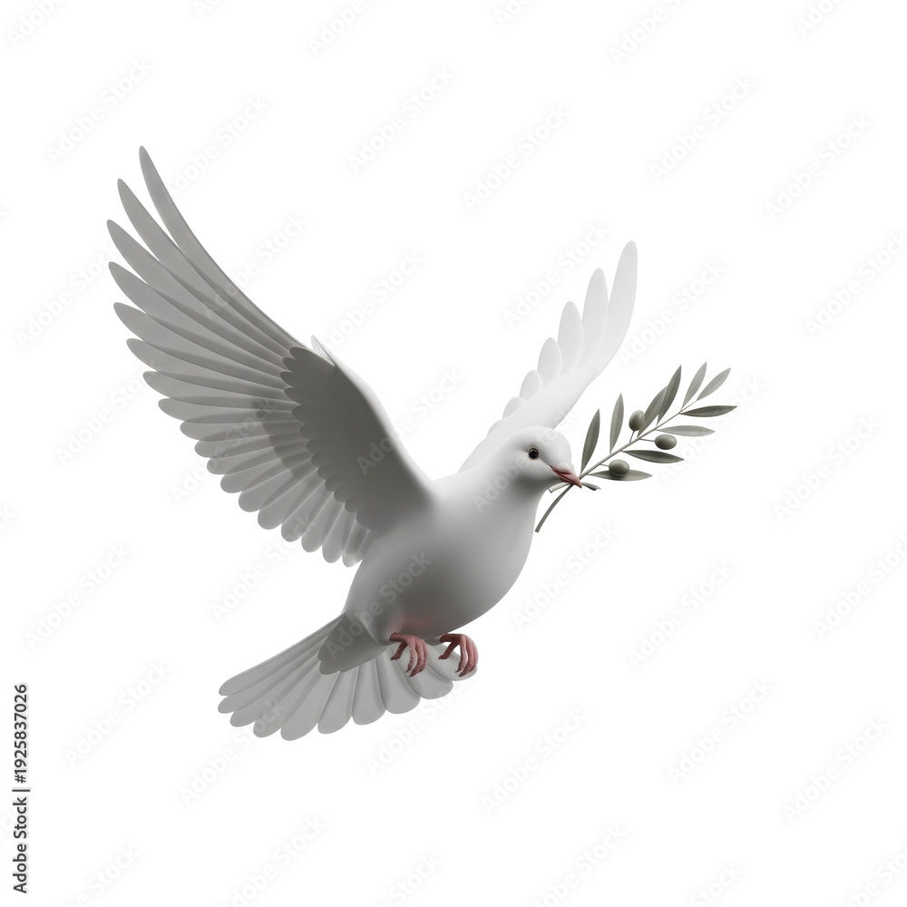 Fototapeta premium Dove of peace with olive branch flying