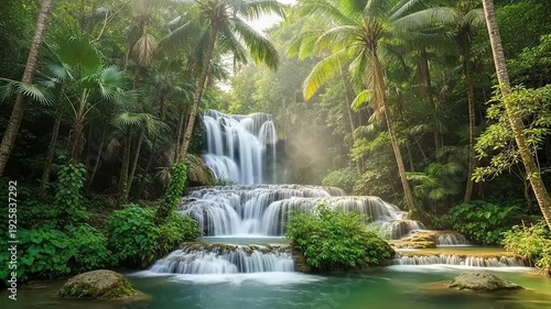 Tropical Waterfall in Lush Green Forest.