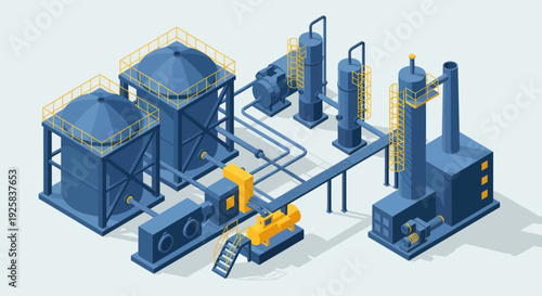 Industrial Plant Equipment and Machinery Isometric View.